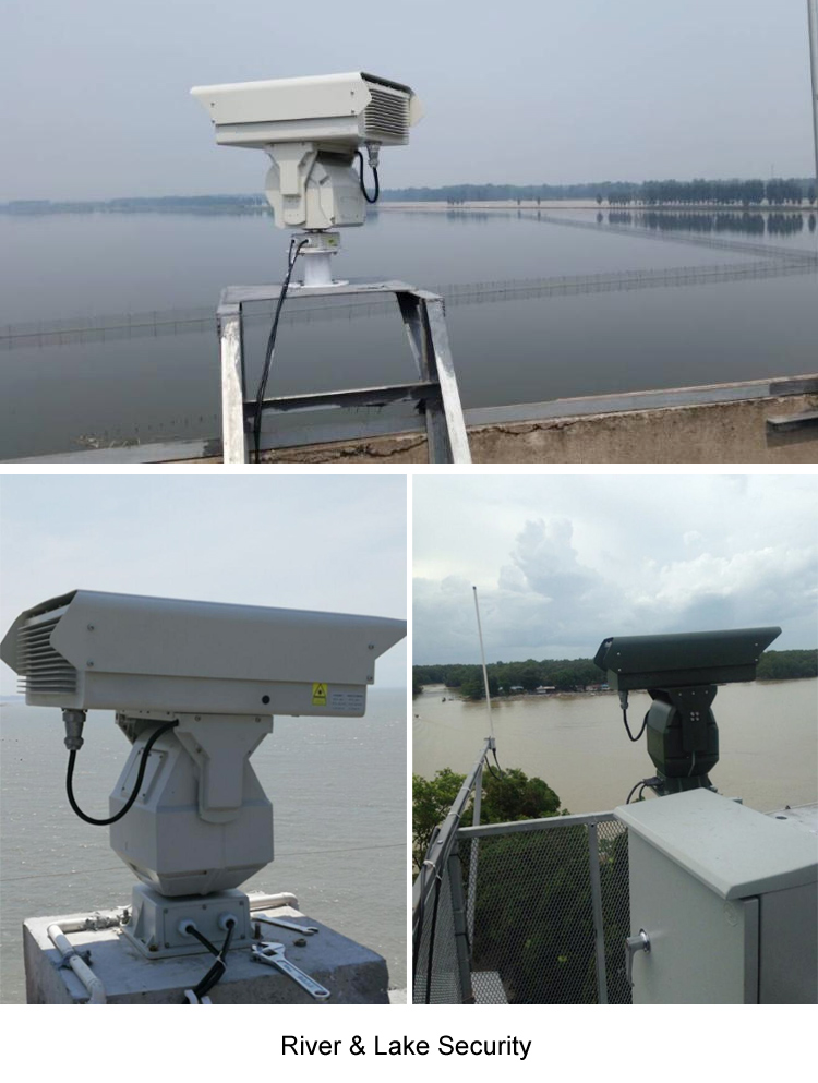 Cámara de seguridad térmica PTZ con zoom para exteriores de 360 ​​grados de defensa costera de vigilancia de barcos de día de 35 km